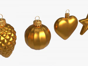 Christbaumkugeln Set Gold Matt 3D Modell