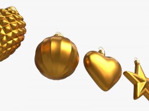 Christbaumkugeln Set Gold Matt 3D Modell