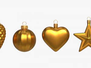 Christbaumkugeln Set Gold Matt 3D Modell