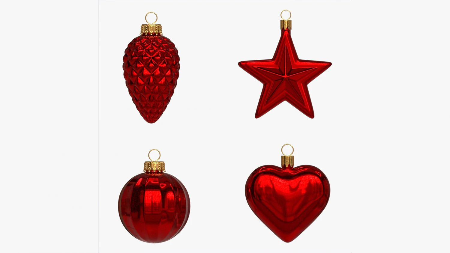 Christmas Tree Balls Set Red Glossy 3D Model .c4d .max .obj .3ds .fbx .stl .blend