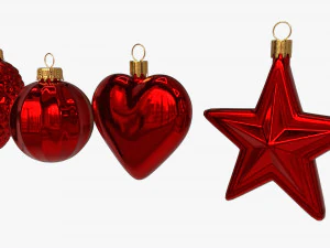 Christmas Tree Balls Set Red Glossy 3D Model