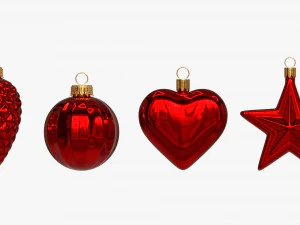 Christmas Tree Balls Set Red Glossy 3D Model