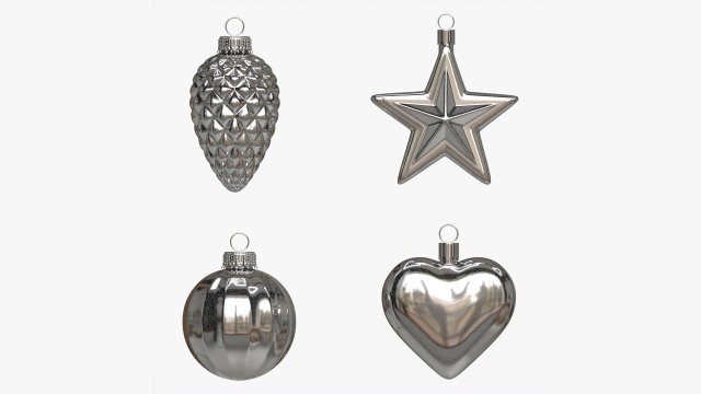 Christmas Tree Balls Set Silver Glossy Modello 3D .c4d .max .obj .3ds .fbx .stl .blend 