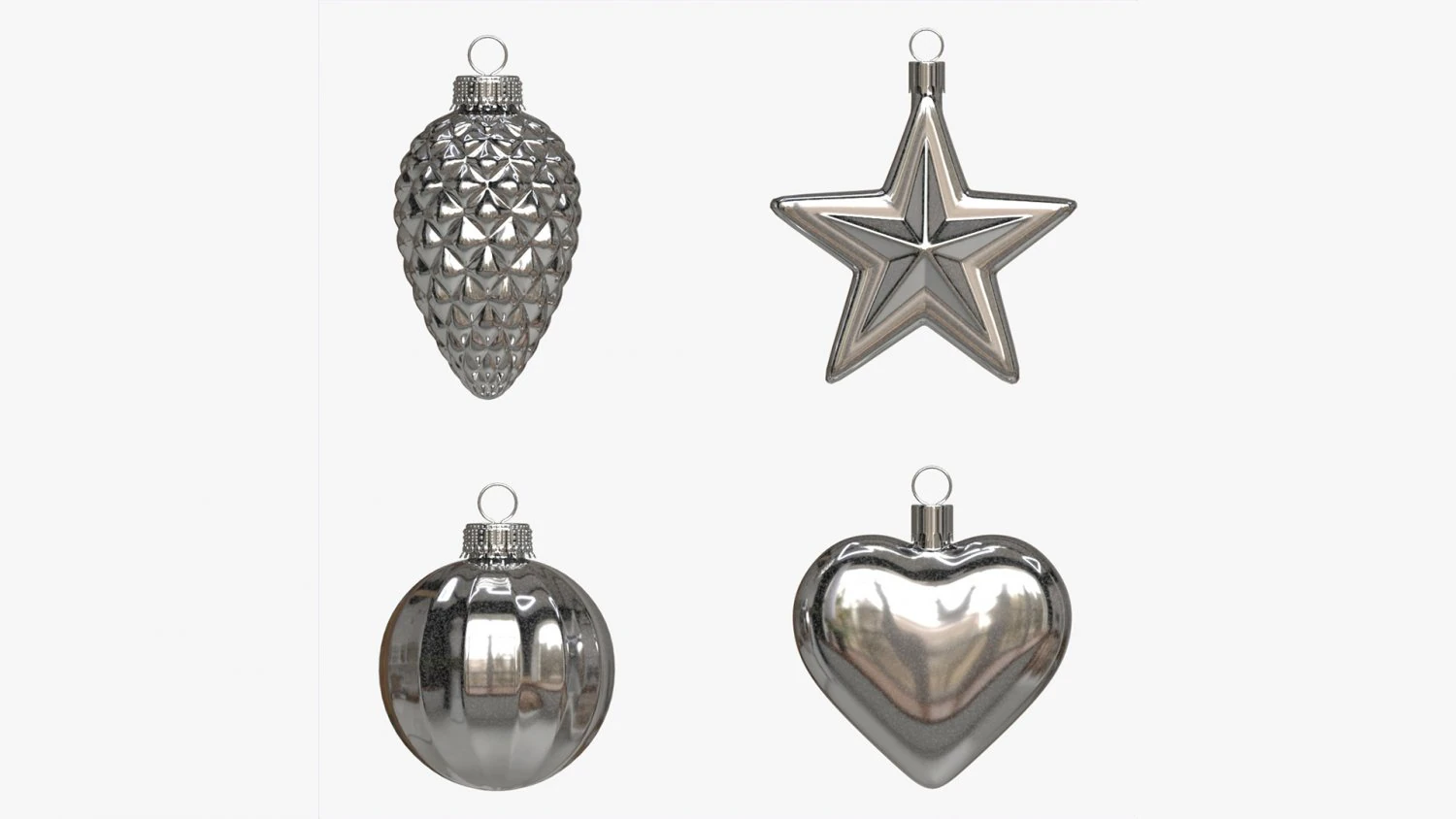 Christmas Tree Balls Set Silver Glossy 3D Model .c4d .max .obj .3ds .fbx .stl .blend