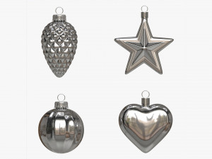 Christmas Tree Balls Set Silver Glossy 3D Model