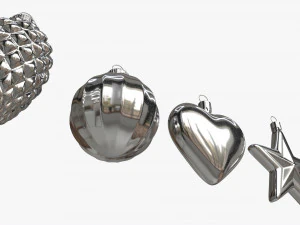 Christmas Tree Balls Set Silver Glossy 3D Model
