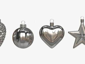 Christmas Tree Balls Set Silver Glossy 3D Model