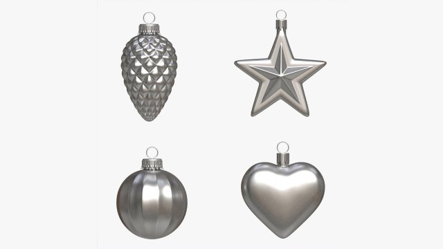 Christmas Tree Balls Set Silver Matte Model 3D .c4d .max .obj .3ds .fbx .stl .blend 