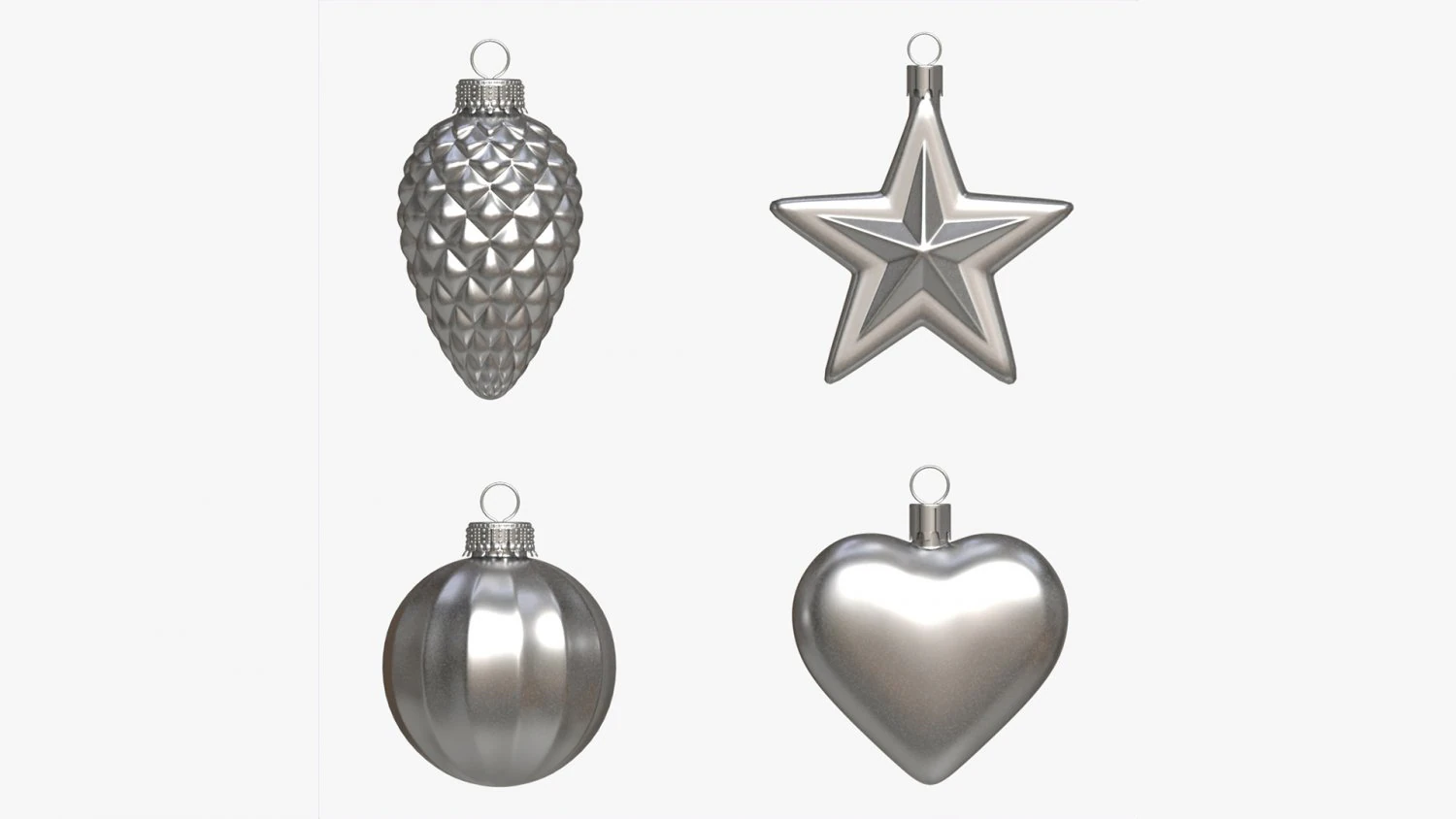 Christmas Tree Balls Set Silver Matte 3D Model .c4d .max .obj .3ds .fbx .stl .blend 