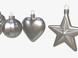 Christmas Tree Balls Set Silver Matte Model 3D
