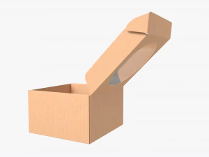 Corrugated Cardboard Box with Window 03 Open 3D Model