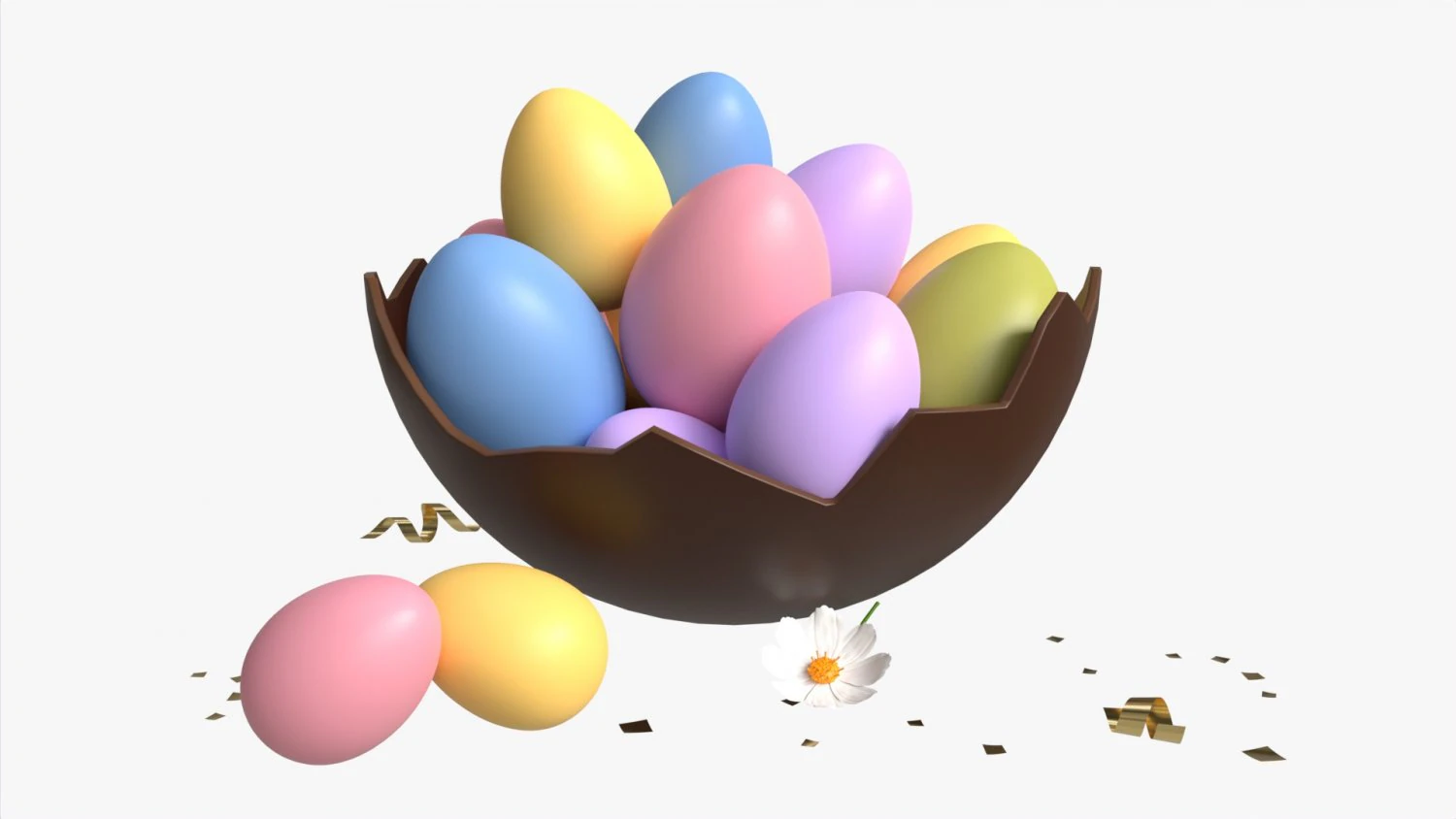 Easter Eggs in Chocolate Basket Composition 3D Model .c4d .max .obj .3ds .fbx .stl .blend