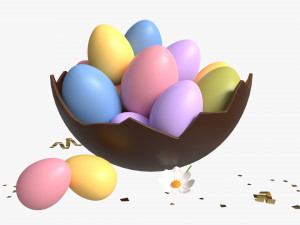 Easter Eggs in Chocolate Basket Composition Modelo 3D