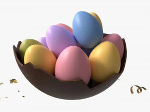 Easter Eggs in Chocolate Basket Composition 3D Model