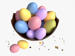 Easter Eggs in Chocolate Basket Composition 3D Model