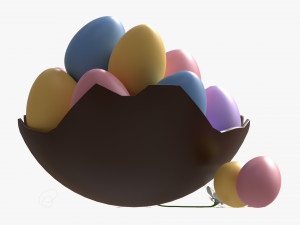 Easter Eggs in Chocolate Basket Composition 3D Модель