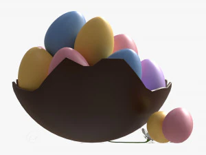 Easter Eggs in Chocolate Basket Composition 3D Model