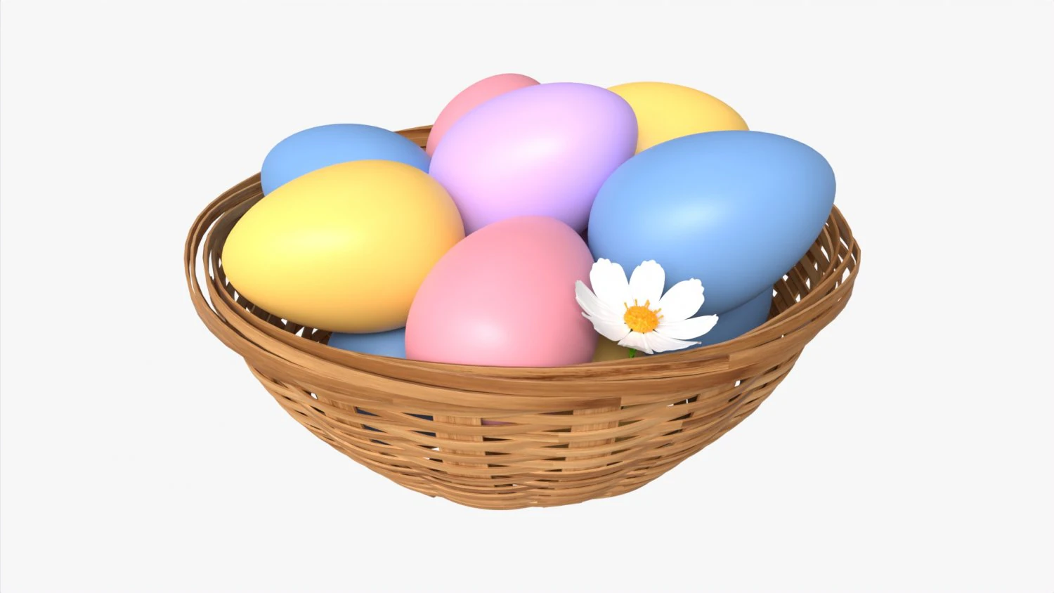 Easter Eggs in Wicker Basket Composition 3D Model .c4d .max .obj .3ds .fbx .stl .blend