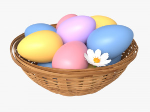 Easter Eggs in Wicker Basket Composition 3D 模型