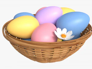Easter Eggs in Wicker Basket Composition 3D Model