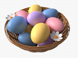 Easter Eggs in Wicker Basket Composition Model 3D