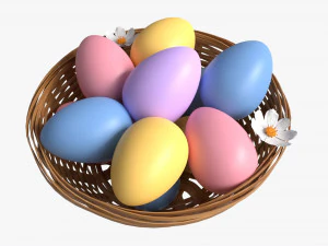 Easter Eggs in Wicker Basket Composition 3D Model