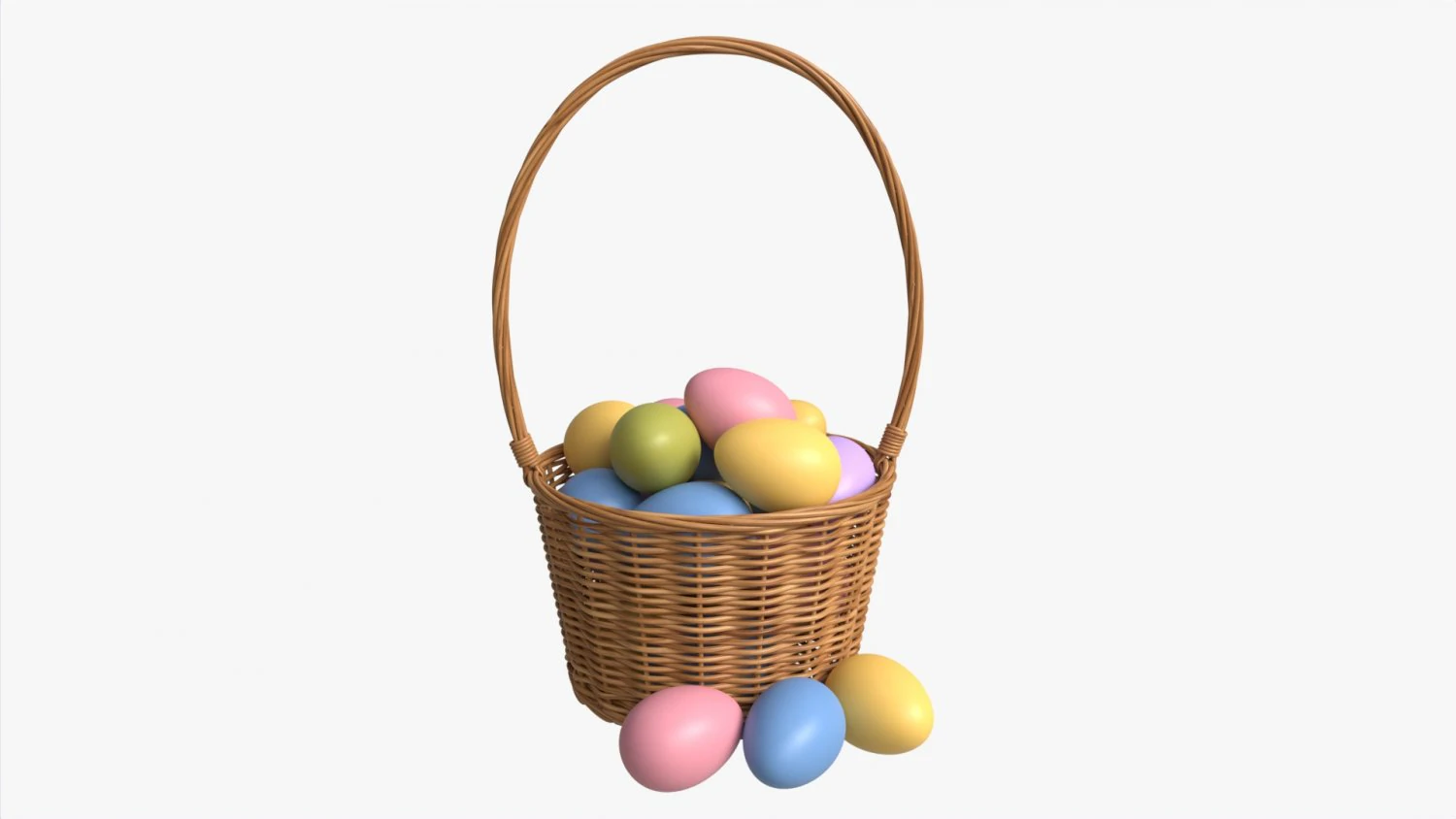 Easter Eggs in Wicker Basket with Handle 3D Model .c4d .max .obj .3ds .fbx .stl .blend 