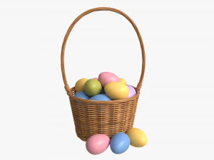 Ovos de P&aacute;scoa em Cesta de Vime com Al&ccedil;a Modelo 3D
