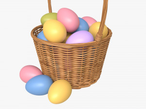 Easter Eggs in Wicker Basket with Handle Modelo 3D