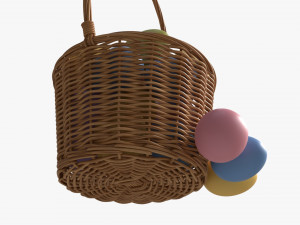 Easter Eggs in Wicker Basket with Handle Modelo 3D