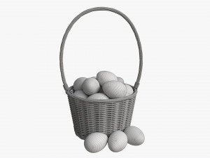 Easter Eggs in Wicker Basket with Handle Modelo 3D