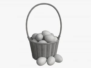 Easter Eggs in Wicker Basket with Handle 3D Model