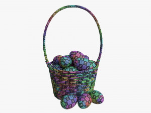 Easter Eggs in Wicker Basket with Handle Modelo 3D