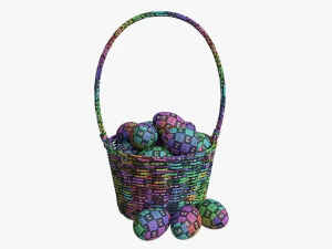 Easter Eggs in Wicker Basket with Handle 3D Model