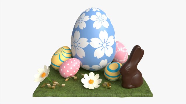 Easter Eggs Rabbit Flowers Composition Modelo 3D .c4d .max .obj .3ds .fbx .stl .blend 