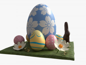 Easter Eggs Rabbit Flowers Composition Modelo 3D