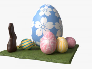 Easter Eggs Rabbit Flowers Composition 3D Model