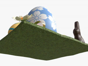 Easter Eggs Rabbit Flowers Composition 3D Model
