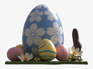 Easter Eggs Rabbit Flowers Composition Modelo 3D
