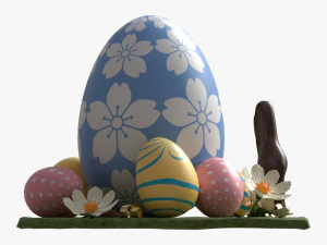 Easter Eggs Rabbit Flowers Composition 3D Model
