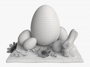 Easter Eggs Rabbit Flowers Composition Modelo 3D