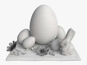 Easter Eggs Rabbit Flowers Composition 3D Model