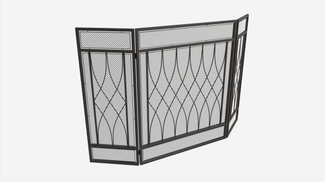 Folding Fireplace Screen 3-Panel Metal Mesh Modello 3D .c4d .max .obj .3ds .fbx .stl .blend 