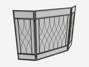 Folding Fireplace Screen 3-Panel Metal Mesh Modelo 3D