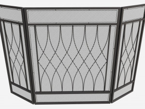 Folding Fireplace Screen 3-Panel Metal Mesh Modello 3D