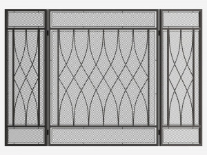 Folding Fireplace Screen 3-Panel Metal Mesh Modello 3D