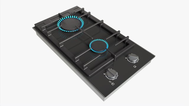 Gas Hob 2 Burners Glass Black 3D 모델 .c4d .max .obj .3ds .fbx .stl .blend 