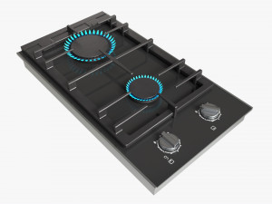 Gas Hob 2 Burners Glass Black 3D मॉडल