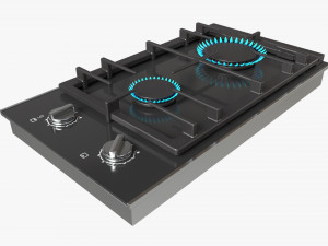 Gas Hob 2 Burners Glass Black 3D 모델