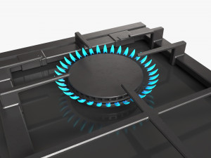 Gas Hob 2 Burners Glass Black 3D 모델